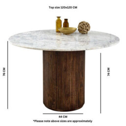 Opal Round Mango Wood Dining Table With White Marble Top - 120 W Cm - thumbnail 7