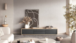 Arte Chic Frida 39 Floating Tv Cabinet 1800mm In Light Oak & Anthracite - Contemporary Media Unit H320mm D360mm - thumbnail 4