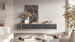 Arte Chic Frida 39 Floating Tv Cabinet 1800mm In Light Oak & Anthracite - Contemporary Media Unit H320mm D360mm - thumbnail 5