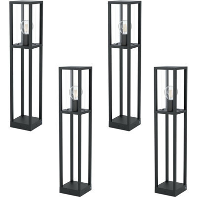 Set Of 4 Ip44 Outdoor Bollard Lights - Modern Black Cast Aluminium 40W E27 Tall Posts - image 1