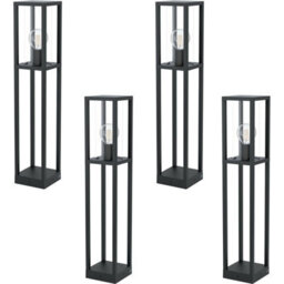 Set Of 4 Ip44 Outdoor Bollard Lights - Modern Black Cast Aluminium 40W E27 Tall Posts