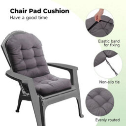 Garden Chair Cushion Seat Pad Outdoor Lounger High Back Tie On Chair Cushions Dark Grey 125Cm - thumbnail 4