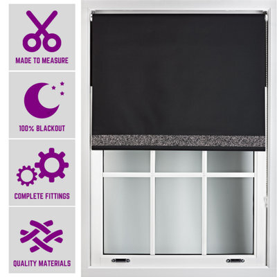Furnished Black Fabric Blackout Blind With Black Glitter Accent Made To Measure - (W)240Cm X (L)210Cm - image 1