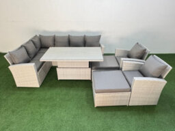Fimous 10 Seat Rattan Outdoor Garden Furniture Corner Sofa Set Adjustable Lifting Dining Or Coffee Table Set With Armchair - thumbnail 2