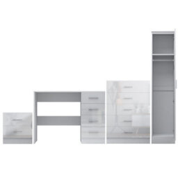 Reflect 1 Door Plain Wardrobe, 5 Drawer Chest, 2 Drawer Bedside & Desk - White Gloss & Matt White - Bedroom Furniture Set - thumbnail 6