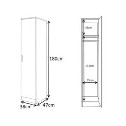 Reflect 1 Door Plain Wardrobe, 5 Drawer Chest, 2 Drawer Bedside & Desk - White Gloss & Matt White - Bedroom Furniture Set - thumbnail 8