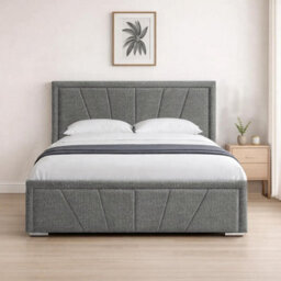 Naples Grey Upholstered Sunrise Double Bed Frame, Modern Luxury Floor-Standing Headboard & Footboard - thumbnail 1