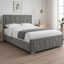 Naples Grey Upholstered Sunrise Double Bed Frame, Modern Luxury Floor-Standing Headboard & Footboard - thumbnail 2