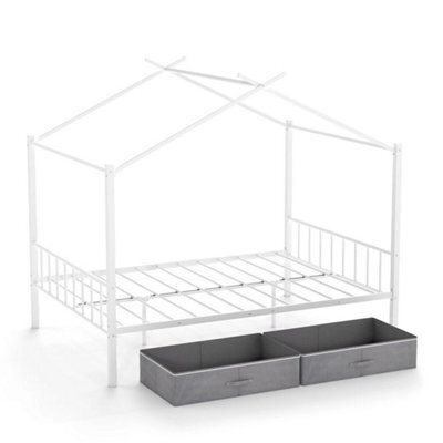 Double Size House Bed Heavy Duty Metal Platform Bed W/2 Drawers - image 1