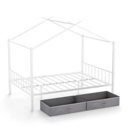 Double Size House Bed Heavy Duty Metal Platform Bed W/2 Drawers - thumbnail 1