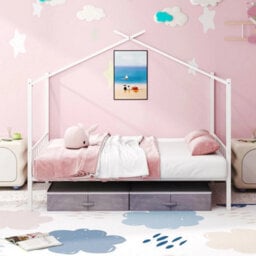 Double Size House Bed Heavy Duty Metal Platform Bed W/2 Drawers - thumbnail 4