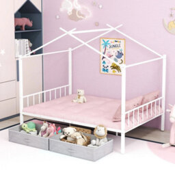 Double Size House Bed Heavy Duty Metal Platform Bed W/2 Drawers - thumbnail 5