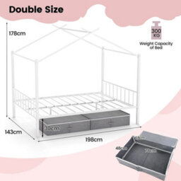 Double Size House Bed Heavy Duty Metal Platform Bed W/2 Drawers - thumbnail 2
