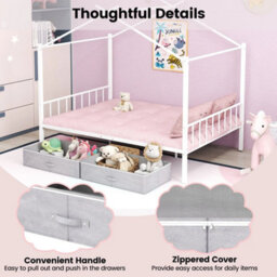 Double Size House Bed Heavy Duty Metal Platform Bed W/2 Drawers - thumbnail 6