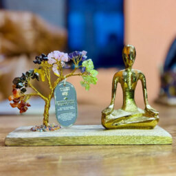 Gemstone Yoga Garden With Chakra Tree & Meditation Figure - Handcrafted Decor