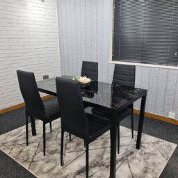 Kosy Koala Dining Table And 4 Chairs Black Marble Effect Glass 4 Leather Black Chairs Dining Room Furniture - thumbnail 6