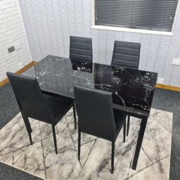 Kosy Koala Dining Table And 4 Chairs Black Marble Effect Glass 4 Leather Black Chairs Dining Room Furniture