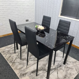 Kosy Koala Dining Table And 4 Chairs Black Marble Effect Glass 4 Leather Black Chairs Dining Room Furniture - thumbnail 4