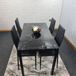 Kosy Koala Dining Table And 4 Chairs Black Marble Effect Glass 4 Leather Black Chairs Dining Room Furniture - thumbnail 7