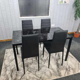 Kosy Koala Dining Table And 4 Chairs Black Marble Effect Glass 4 Leather Black Chairs Dining Room Furniture - thumbnail 3
