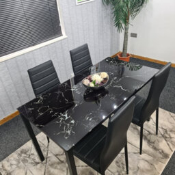 Kosy Koala Dining Table And 4 Chairs Black Marble Effect Glass 4 Leather Black Chairs Dining Room Furniture - thumbnail 9