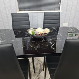 Kosy Koala Dining Table And 4 Chairs Black Marble Effect Glass 4 Leather Black Chairs Dining Room Furniture - thumbnail 8