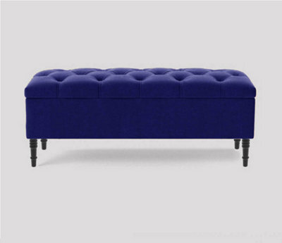 180Cm Swiss Chesterfield Ottoman Storage Bench- Plush Velvet Shoe Bench - Sapphire Blue Upholstery Footstool With Storage - image 1