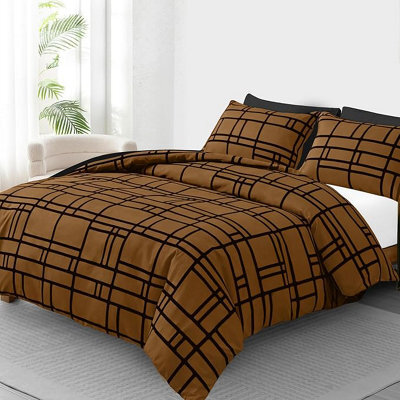 Pamposh 4 Pcs Double Duvet Set With Matching Black Double Fitted Sheet Breathable Premium Microfibre Reversible Quilt Cover - image 1