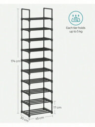 LEDREM Shoe Rack, 10-Tier Metal Shoe Storage Organiser, Customisable Design, Metal Frame, Space-Saving Rack, For Dressing Room, Hallway - thumbnail 7
