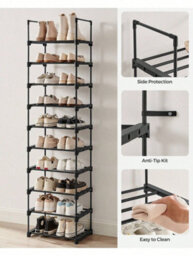 LEDREM Shoe Rack, 10-Tier Metal Shoe Storage Organiser, Customisable Design, Metal Frame, Space-Saving Rack, For Dressing Room, Hallway - thumbnail 8