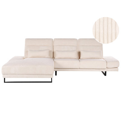 Beliani Corner Sofa 4 Seater Ikast Corduroy Beige Right Hand - image 1