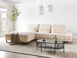 Beliani Corner Sofa 4 Seater Ikast Corduroy Beige Right Hand - thumbnail 2