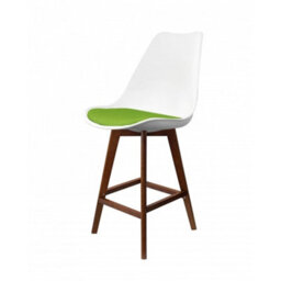 Fusion Living Soho White & Green Plastic Bar Stool With Dark Wood Legs - thumbnail 1