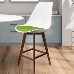 Fusion Living Soho White & Green Plastic Bar Stool With Dark Wood Legs - thumbnail 2