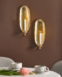 Beliani Set Of 2 Wall Candle Holders Feijo Metal 44 Cm Gold - thumbnail 2