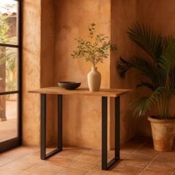 Wyld Haus Vouvant Live Edge Light Acacia Console Table With Black Metal Legs