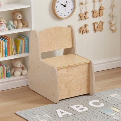 Furniturehmd Wooden Toddler Stool,sturdy Design With Hidden Storage And Anti-Pinch Hinges, Multipurpose Kids Stool For Sink - image 1