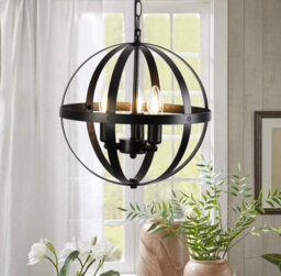 Hanging Pendant Light Black Globe Chandelier Industrial Vintage Metal