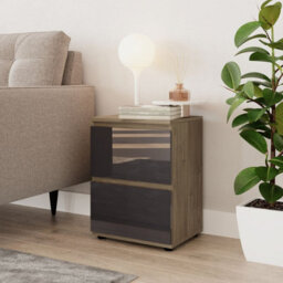 Urbn-Living Urbnliving 49Cm Height Glossy 2 Drawers Bedside Cabinet Chest Of Drawers With Smooth Metal Runner Oak & Grey - thumbnail 1