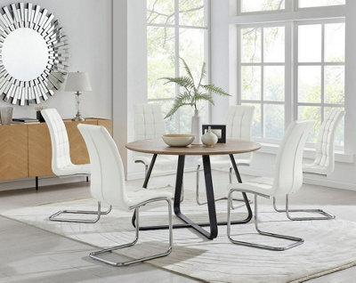 Furniturebox Uk Santorini Brown Round Round Dining Table And 6 White Murano Chairs - image 1