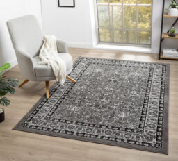 Obsidian Modern Low Pile Area Rug - Classical Traditional Design Grey 60Cm X 220Cm - thumbnail 6