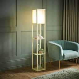 Valuelights Struttura Yellow Shelving Unit Floor Lamp With Fabric Shade