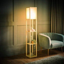 Valuelights Struttura Yellow Shelving Unit Floor Lamp With Fabric Shade - thumbnail 2