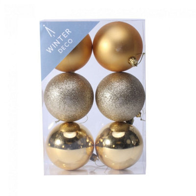 8Cm Shatterproof Baubles X6 2 Pack - Gold - image 1