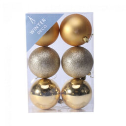 8Cm Shatterproof Baubles X6 2 Pack - Gold - thumbnail 1