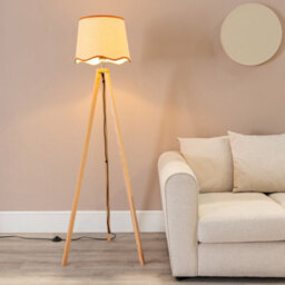 Valuelights Barbro Natural Tripod Floor Lamp With Rust Trim Scallop Shade - thumbnail 1