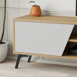 "Decortie Fiona Modern Tv Unit Multimedia Cabinet With Storage Doors 75"" Oak White 180Cm" - thumbnail 4