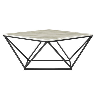 Wyld And Coco Marble Coffee Table Beige Top Black Metal Base 80 X 80 Cm - image 1
