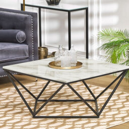 Wyld And Coco Marble Coffee Table Beige Top Black Metal Base 80 X 80 Cm - thumbnail 2