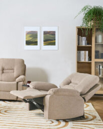 Beliani Recliner Chair Bergen With Footrest Fabric Beige - thumbnail 2